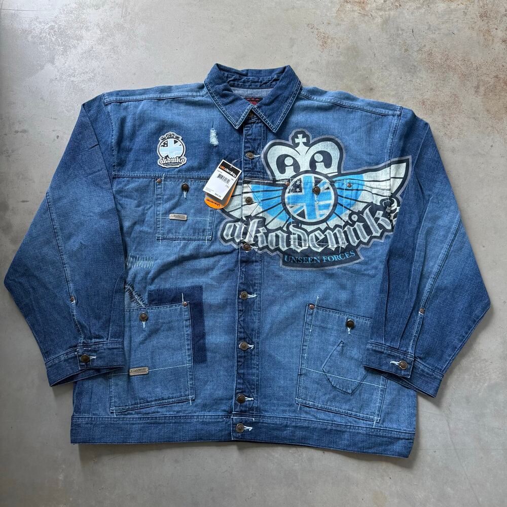 Vintage Y2K Adakemiks Hip Hop Urbanwear Retro Graphic Denim Jacket Size 3XL